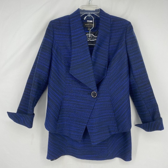 Twin Hill for Mary Kay Womens Size 12 Two Piece Skirt Blazer Suit Black Blue - Picture 1 of 15